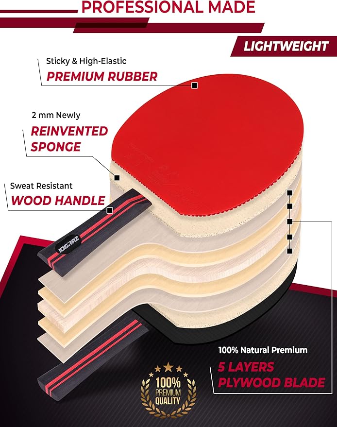 Professional Ping Pong Paddle with ITTF Rubber and Carrying Case | Table Tennis Racket with Speed 99, Spin 93, Control 90, Improves Accuracy and Consistency