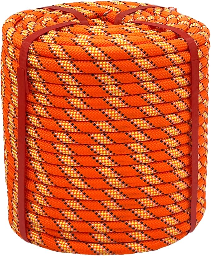 1/2 in x 200 ft Polyester Arborist Rigging Rope, Orange Braided Tree Climbing Rope 48 Strands for Farm Work and Swinging