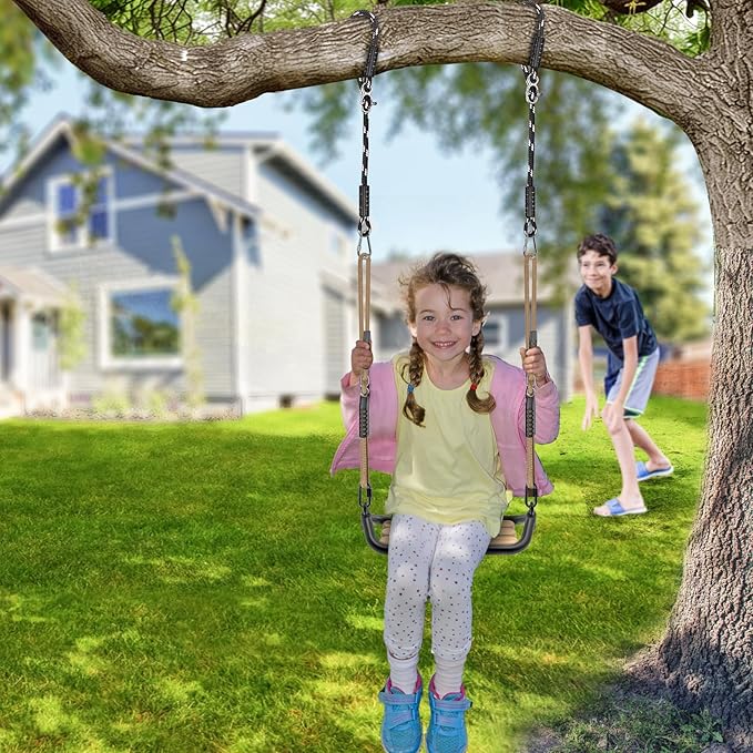 SELEWARE Heavy Duty Tree Swing Ropes, Adjustable Hammock Tree Straps Hanging Kit with Locking Carabiners, 5FT Tree Swing Straps for Outdoor Swings Hammock Playground Set Accessories (Black, 2 Pack)