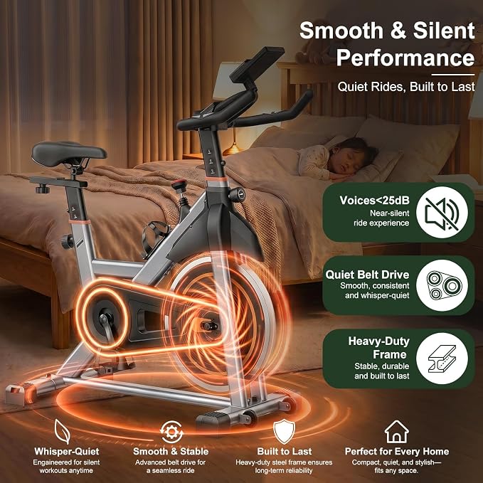 Exercise Bike with APP, Stationary Bike for Home, Workout Bike for Adults & Seniors, Indoor Cycling Bike with Adjustable Resistance, Low Noise, Easy Assembly, 265LB Weight Capacity