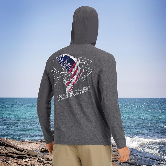 BASSDASH Men’s UPF 50+ Graphic Fishing Hoodie Shirts UV Sun Protection Long Sleeve Moisture Wicking Performance FS48M