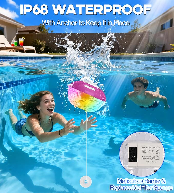 Luxfero 3 in 1 Pool Fountain with Bluetooth Pool Speaker, Floating Pool Fountain with Lights, IP68 Waterproof Hot Tub Speaker Pool Water Fountain Pump, BT5.4, Loud Sound Pool Fountain Speaker-Purple