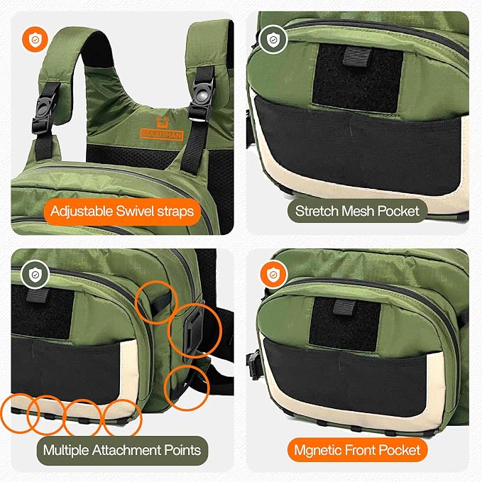 Whitewater Fly Fishing Chest Pack - Versatile Chest Bag for Fishing with Magnetic Front Pocket, Multiple Storage Compartments, and Adjustable Straps - Fly Fishing Backpack and Chest Tackle Bag