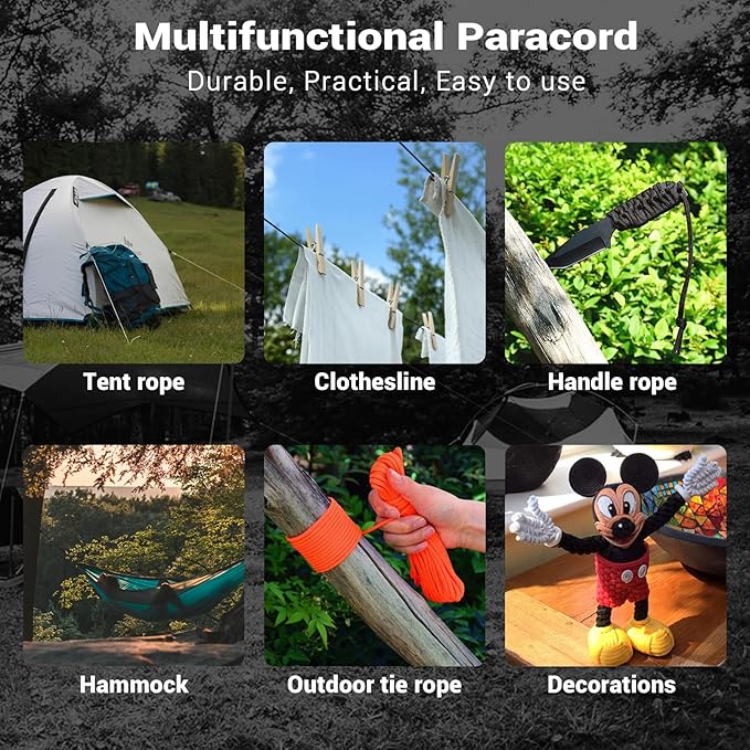WEREWOLVES 550 Paracord Kits 100ft Each Color - 5 Colors Parachute Cord Combo 7 Strand Type III Parachute Cord 4mm for Crafting, Dog Collar, Survival Bracelets