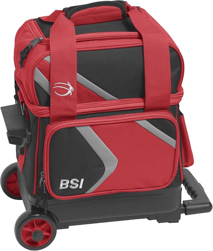 BSI Dash Roller Bowling Bag with Smooth Rolling Wheels, Padded Ball Compartment, Retractable Locking Handle, & Shoe Pocket