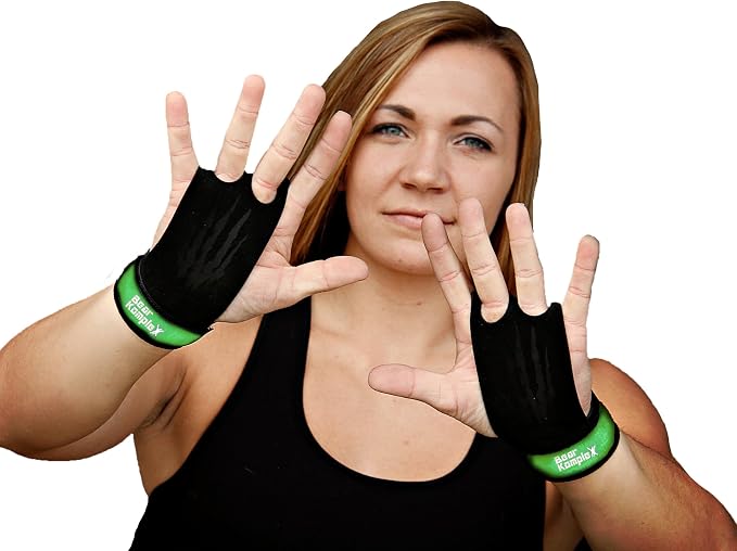 Bear KompleX 2 Hole Leather Hand Grips for Workouts, Pull-ups, Weightlifting, WOD Gymnastics, Crosstraining Palm Grips with Wrist Wraps, Hand Protection from Rips and Blisters,1 Pair