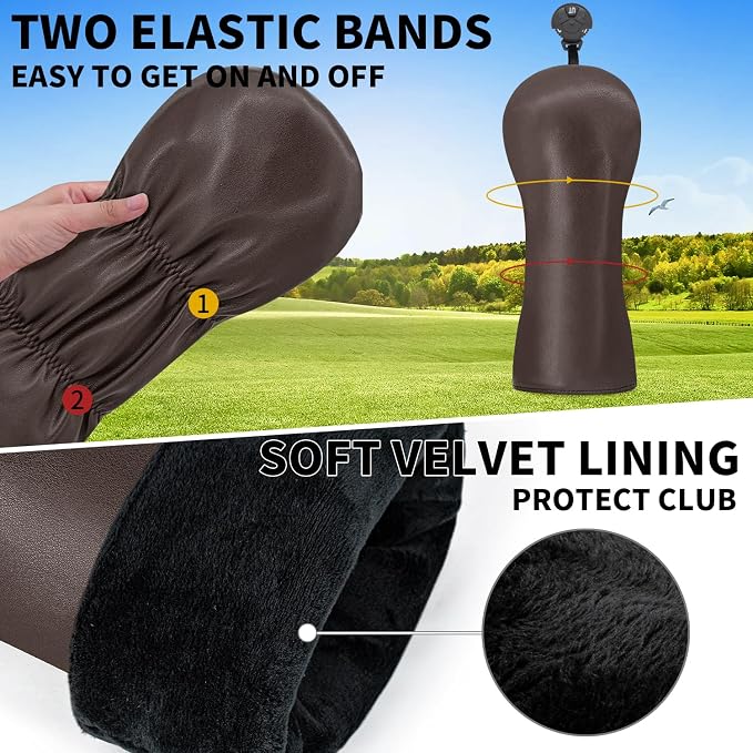 Golf Accessories Golf Club Covers for Driver, Fairway, Hybrids - Golf Driver Headcover/Golf Fairway Wood Head Cover/Hybrid Headcover for Men/Women Golfer
