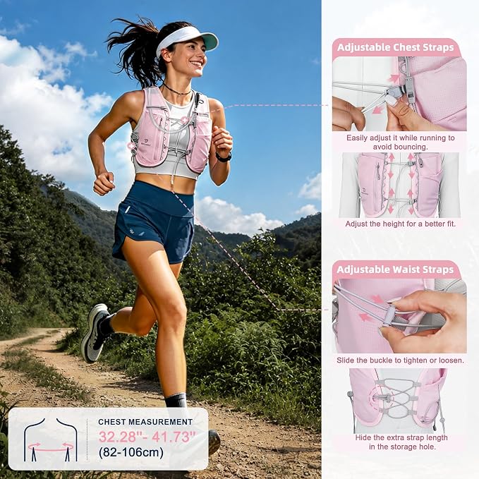 BECOJADDE 5L Running Vest for Women, Hydration Backpack Lightweight & Breathable for Trail Running, Marathon, Hiking, Cycling