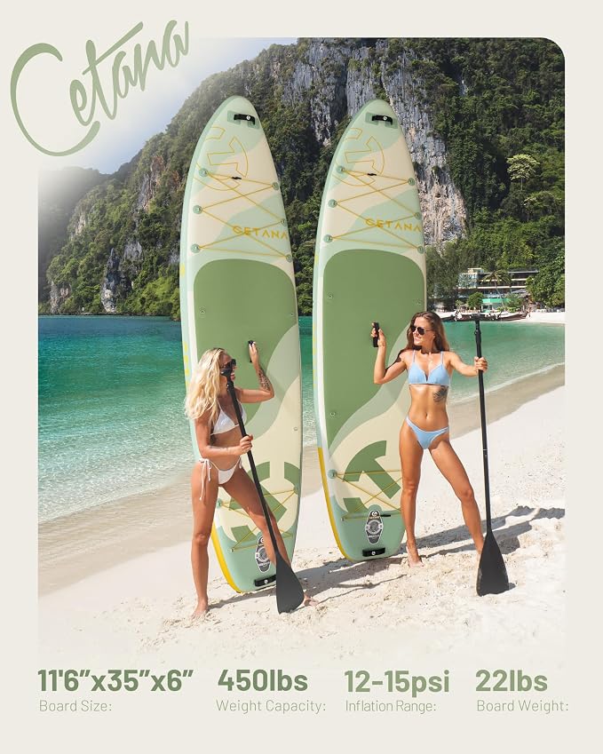 CETANA Extra Wide Inflatable Paddle Board 11'6 x 35" x 6", 450LB High Weight Capacity Wide Stable Stand Up Paddle Board for Beginners, 2–3 Person Large Paddleboard with 3 Fins, Dual Bungee, 15 D Rings