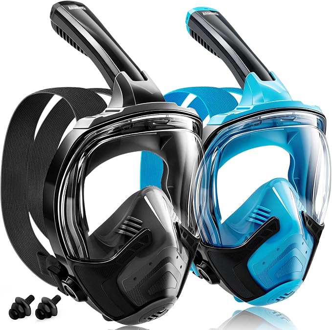 Aegend Full Face Snorkel Mask for Adults Youth, Snorkeling Gear with Emergency Removal Handle, Latest Dry Top System 180° HD View Safe Breathing, Anti-Fog Anti-Leak