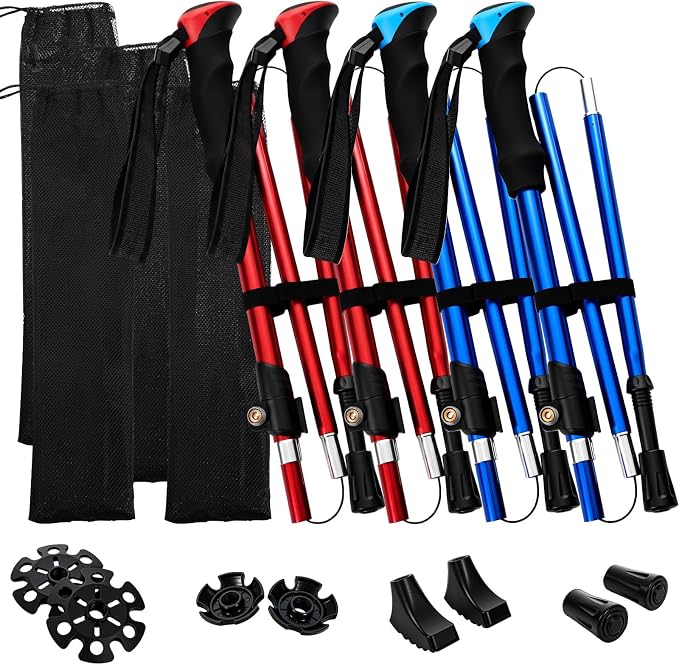 4 Pcs Trekking Poles Set, Collapsible Aluminum Hiking Poles, Adjustable Folding Trekking Sticks, Lightweight Travel Walking Sticks with Storage Bag for Adult Men Women