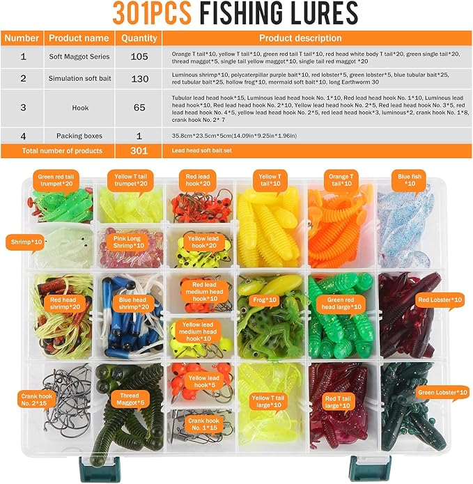 Pure Vie Fishing Topwater Lures Kits Mixed Universal Artificial Soft Baits Tackle Including Crankbaits, Spinnerbaits, Plastic Worms, Frogs, Hooks, Tackle Box - Freshwater Saltwater Fishing Equipment