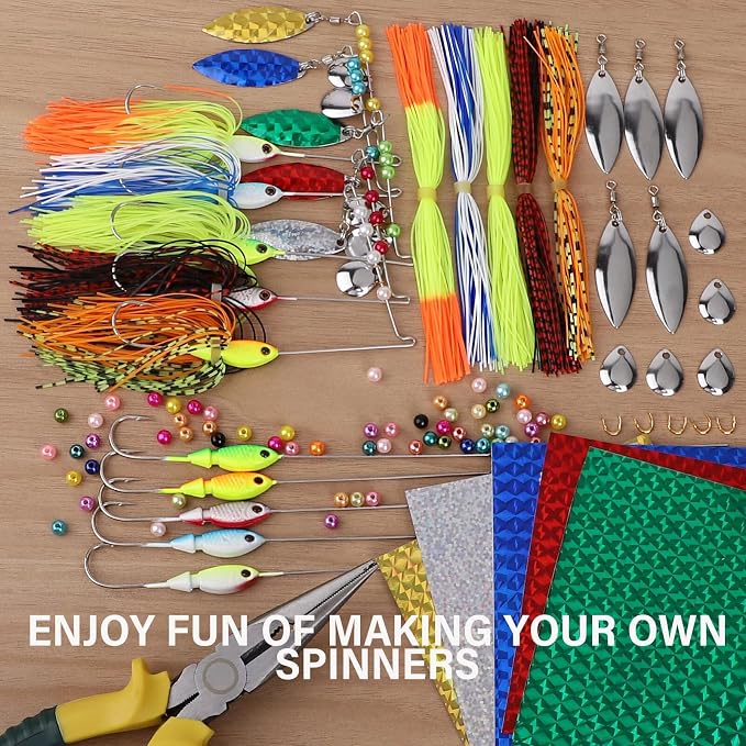 Dovesun Fishing Lure Making Kit DIY Spinner Making Kit, Inline Spinner Baits for Bass Fishing Trout Salmon Freshwater Gift for Men 228pcs/155pcs/107pcs