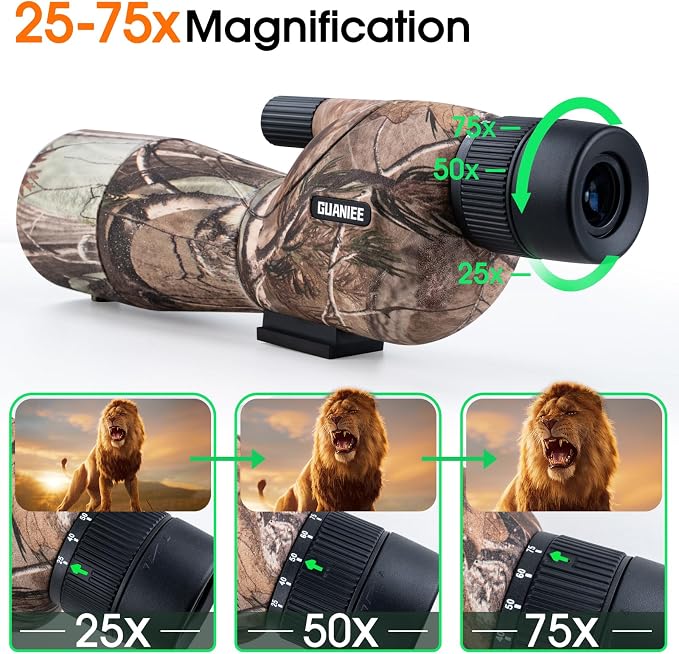 25-75x60 Spotting Scope for Target Shooting with Tripod Carrying Bag and Phone Adapter Spotter Scope for Bird Watching Wildlife Viewing Hunting Camo