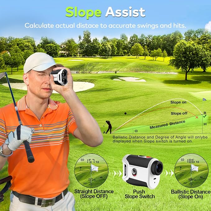 Golf Range Finder with Slope, 1200 Yards Rechargeable Range Finder Golf, 7X Magnification, Flag Lock Vibration, Magnetic Mount,±0.5 Yard Accuracy, Waterproof, Ideal for Golfing & Hunting