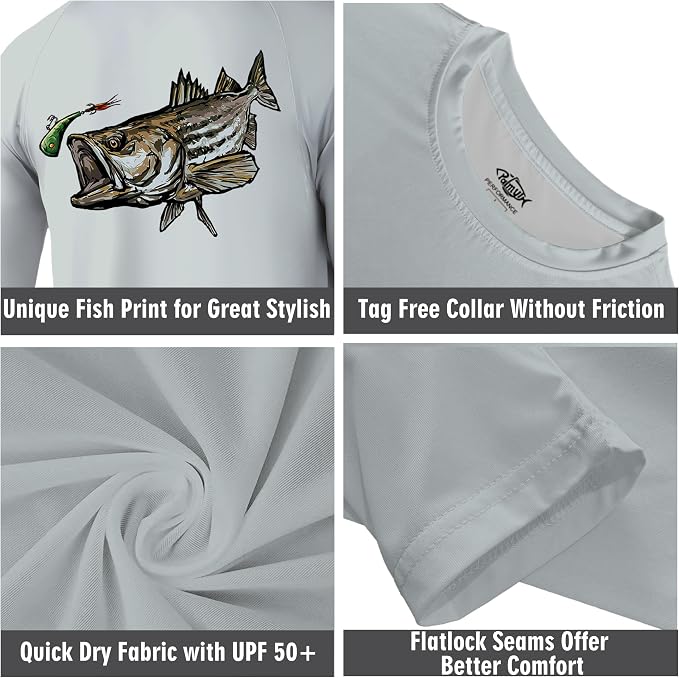 Palmyth Fishing Shirts for Men Long Sleeve UPF 50+ T Shirt Sun Protection | Quick Dry, Sun Protection, Myth-Cool Fabric, Fish Print, Moisture Wicking, Stretchy, Breathable, Fishing,Boating,Outdoor Wear