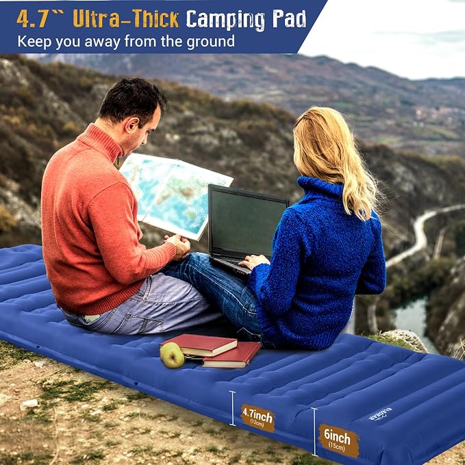 Elegear CumbreX Single Sleeping Pad for Camping, 4.7" Ultra-Thick Inflatable Camping Sleeping Pad with Built-in Foot Pump & Quick Inflation, Portable Camping Sleeping Mat for Backpacking Hiking Tent