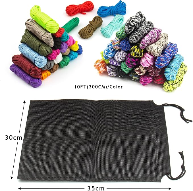 52 Colors Paracord Set, 4mm Paracord 550 Multifunctional Paracord Bracelets Nylon Paracord Rope with Storage Bag for DIY Bracelet, Key Ring, Dog Collar, Outdoor Activities Parachute Cord