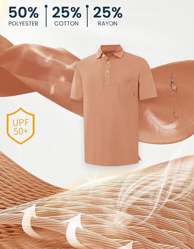 M MAELREG Mens Golf Shirts Short Sleeve Lightweight Soft Cotton Blend with Pocket Summer Casual Daily Wear