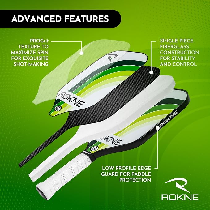 ROKNE Curve Classic Pickleball Paddle | USAPA Approved Fiberglass Pickleball Paddles | Precision Engineering & Comfort | ProGrit Texture for Max Spin & Power | Paddle