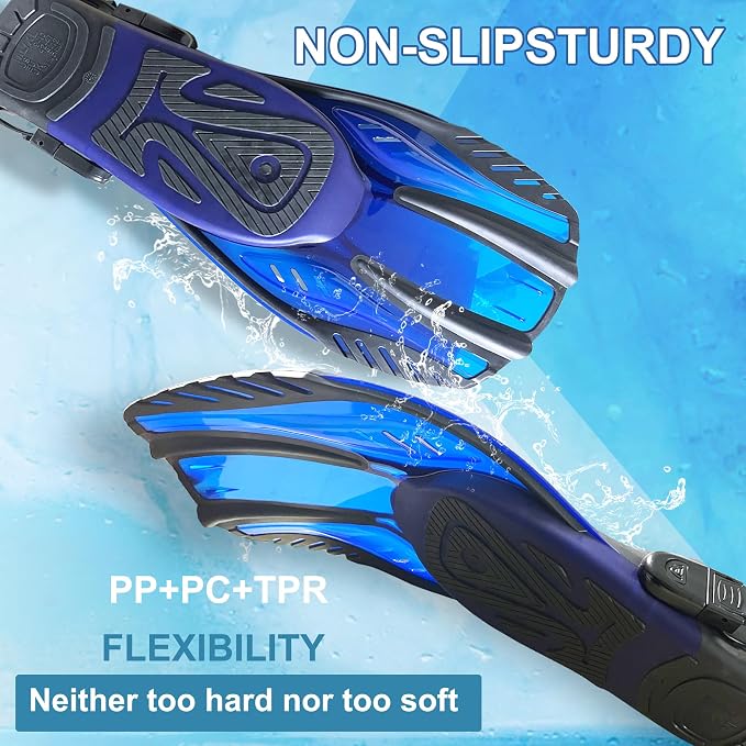Snorkeling Gear for Adults,Mask Fins Snorkel Set,Panoramic View Diving Mask Anti-Fog,Dry Snorkel,Adjustable Swim Flippers and Travel Bag,Adults Snorkel Gear for Swimming Snorkeling Diving