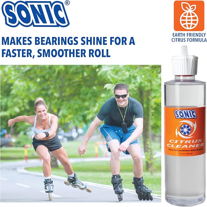 SONIC Citrus Skate Bearing Cleaner, Cleans Inline Skate, Roller Skate and Skateboard Bearings, Earth friendly, 16 oz total (8 oz per bottle), Made in USA, 2 pack