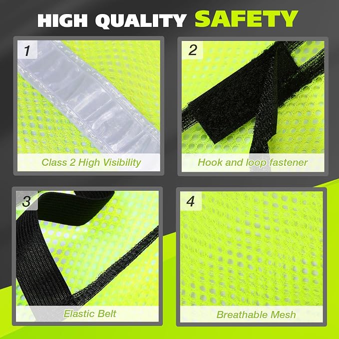 Jecery 20 Packs High Visibility Vest Safety Reflective Hi Visibility Mesh Vest Lightweight Neon Universal Size for Men Work Outdoor (M)