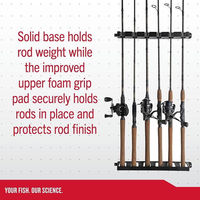 Berkley Vertical Fishing Rod Rack, Stores 6 Rods, Black, Soft Foam Grip Pads Protect Rod Finishes, Durable Construction, Easy to Mount with Common Tools