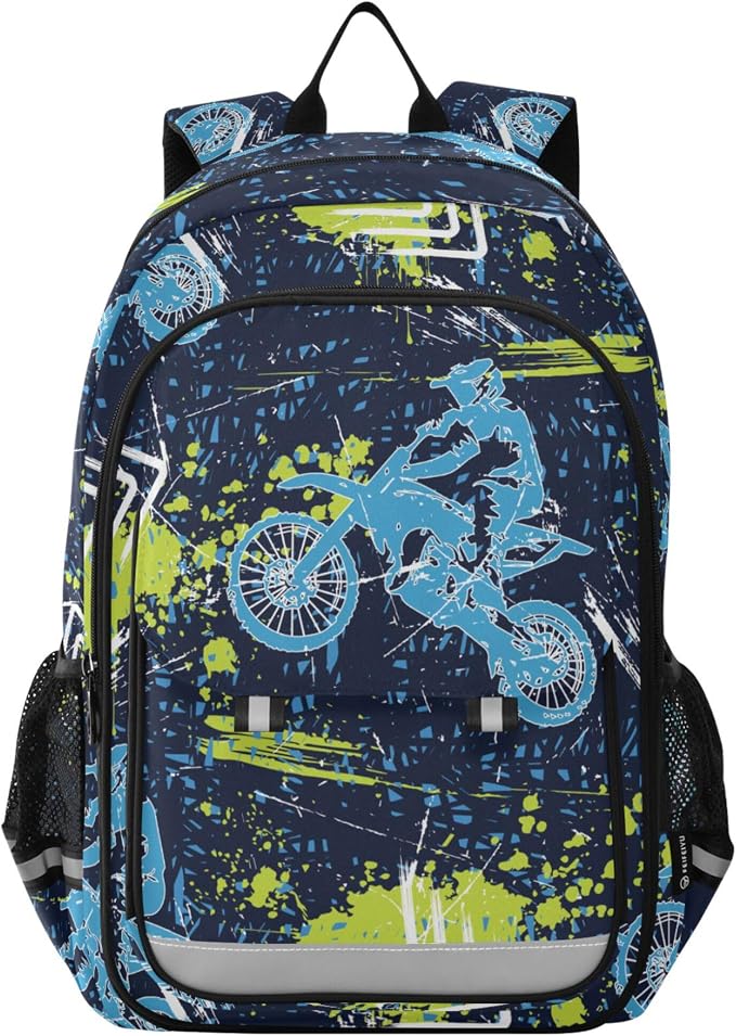 Fisyme Sports Motocross Motorcycles School Backpack Laptop Backpack Bags Bookbag Travel Casual Computer Notebooks Daypack