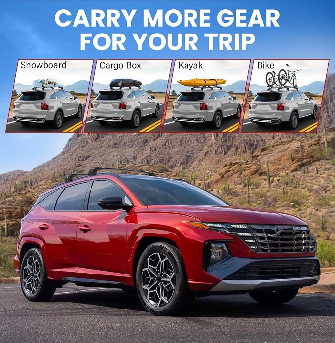 300lbs Roof Rack Cross Bars Compatible with Hyundai Tucson 2016-2026 SE SEL N Line Limited NX4 with Lock Aluminum Anti-Rust Cross Bar for Rooftop Cargo Luggage Kayak Canoe Bike Snowboard