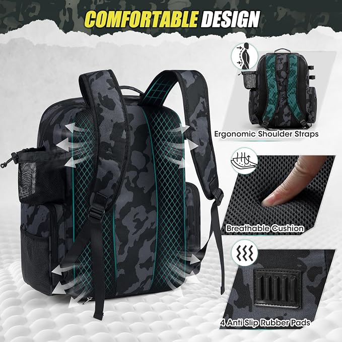 RAINSMORE 45L Fishing Backpack with Rod Holders & Rain Cover Large 900D Water-resistant Fishing Tackle Bag Store Fishing Gear