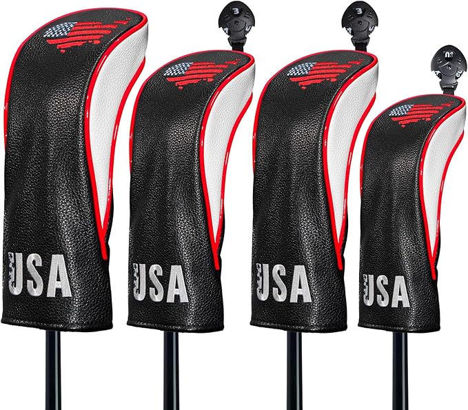 Golf Club Head Covers,4pcs or 1pc USA Golf Head Covers for Woods and Driver Fairway Hybrid - PU Leather Mallet Blade Putter for Men Women Golf Enthusiast