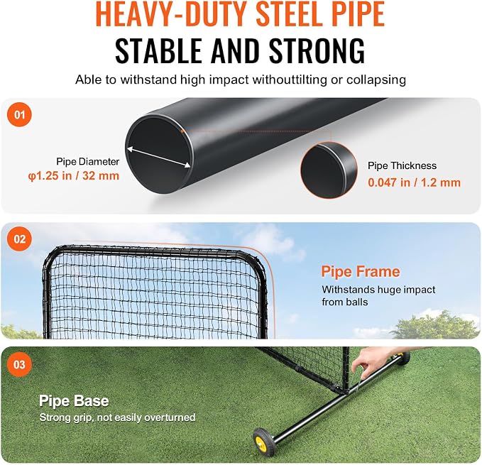 VEVOR Batting Screen - Baseball & Softball Protector with Carry Bag & Ground Stakes, Pitching Net for Pitchers Protection