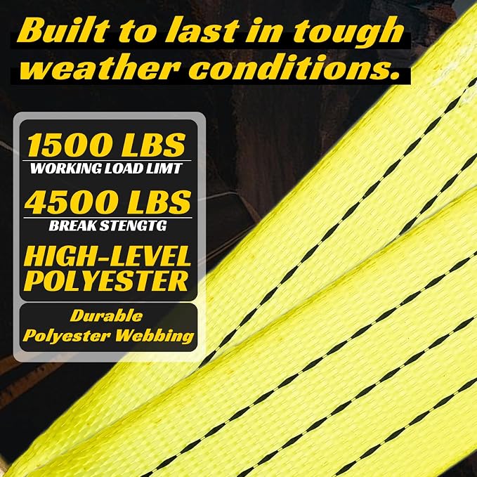 6 Pack 2" x 15' Heavy Duty Ratchet Straps - 4500LBS Break Strength - Tie Down Straps with J-Hooks for Trucks, Trailers, Motorcycles, and Cargo（Yellow）