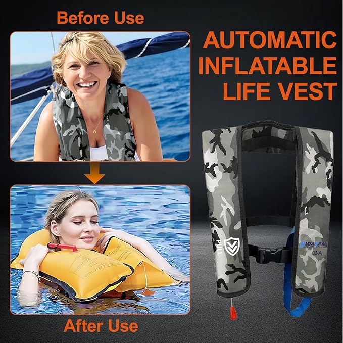 Automatic Inflatable Life Jacket | Inflatable PFD Jackets for Adults|Kayak Life Vest | for Outdoor Water Sports | Fishing Sailing | Jet Skiing | Supports up to 330 lbs