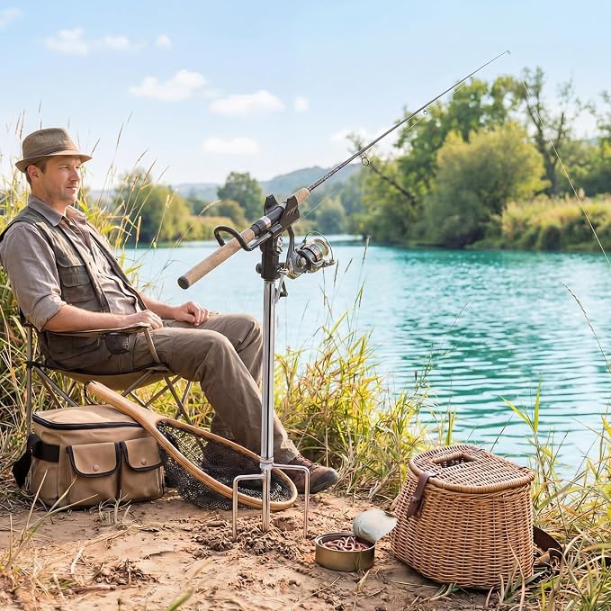 Lounsweer 4 Pcs Fishing Rod Holders 360 ° Adjustable Fishing Pole Holders Multifunctional Stainless Steel Ground Fish Rod Pole Brackets for Detachable Fish Equipment Lakes Rivers Gifts Men