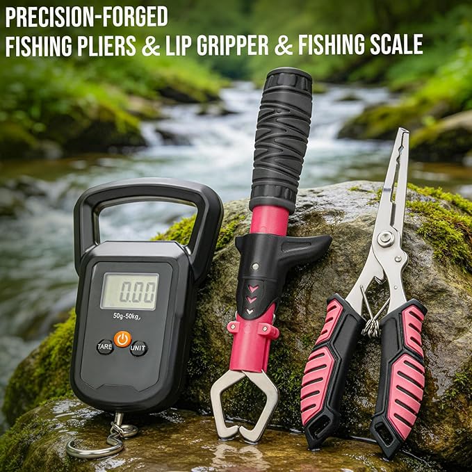 THKFISH 400PCS Fishing Lures Accessories Kit with Large 3-Layer Tackle Box Complete Freshwater Bass Fishing Gear Tools Set with Pliers, Fish Scale, Spinner bait, Hooks, Weights Sinkers, Gift for Women