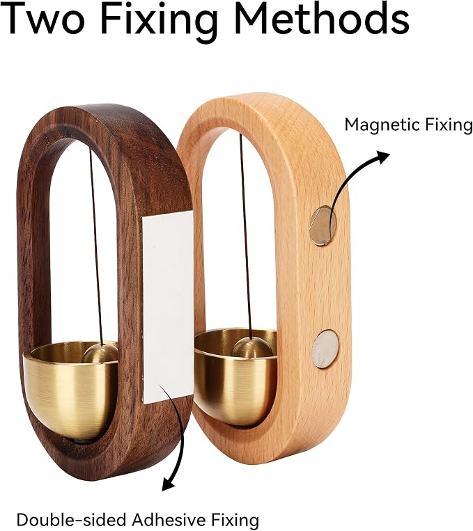 Shopkeepers Bell - Magnetic Attached Doorbell for Door Opening - Unique Office Ornament and Hanging Decoration for Business Entrance, Fridge Sticker and Barn Door (Side-Fixing-Walnut)