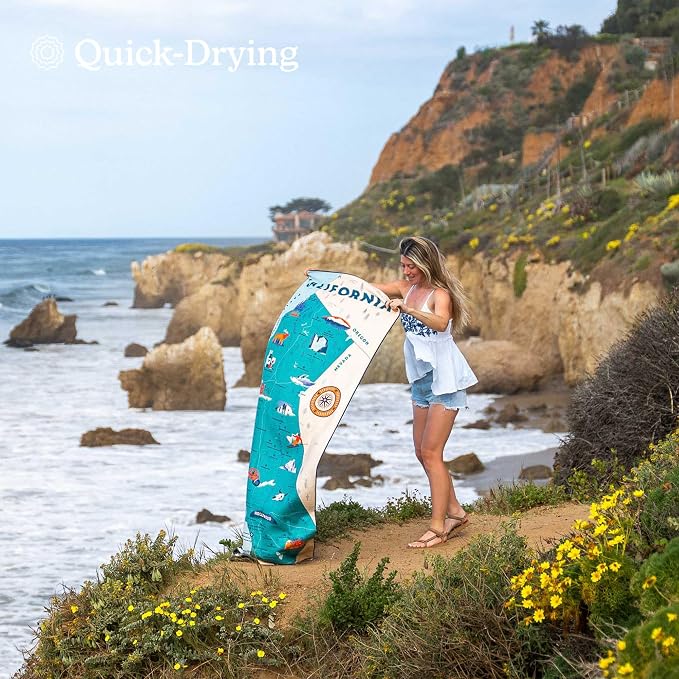 Nomadix Original Towel - Perfect for Beach, Pool, Travel, Camping, Yoga - Made with Recycled Materials - Super Absorbent - Sand Resistant (California Map)