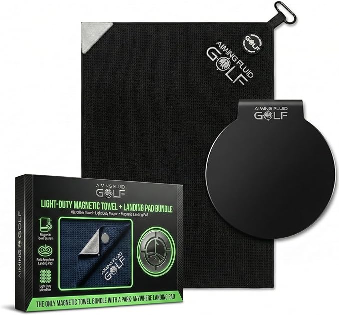 Magnetic Golf Towel & Landing Pad Bundle – Premium Microfiber Waffle Weave | Light-Duty Magnet | 3-Stage Cleaning System Universal Magnetic Docking Pad | 16"×24" Towel – Grey (Black)