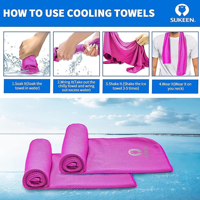 Sukeen Cooling Towels 8 Pack (40"x12") for Neck and Face, Soft Breathable Ice Towel, Cooling Neck Wraps, Cool Towels for Hot Weather, Sweat Towel for Gym, Sport, Yoga, Golf, Workout, Camping, Running