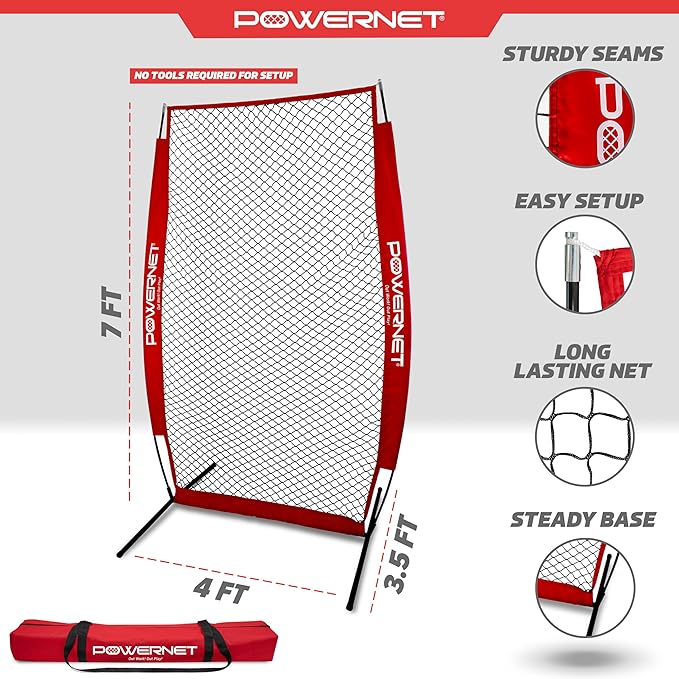 PowerNet Baseball Training Equipment Baseball Net, Portable Softball Batting Practice Pitching Screen, 7-FT I-Screen or A-Frame Pitching Net