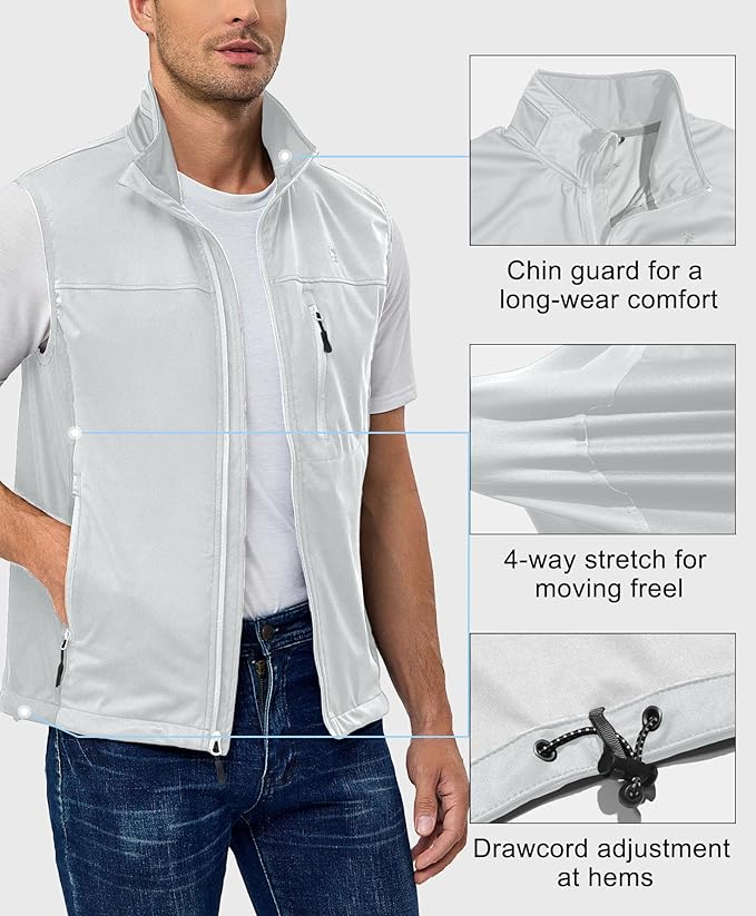 Little Donkey Andy Men's Lightweight Softshell Vest, Windproof Sleeveless Jacket for Running, Hiking, Cycling, Golf