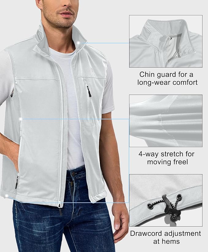 Little Donkey Andy Men's Lightweight Softshell Vest, Windproof Sleeveless Jacket for Running, Hiking, Cycling, Golf