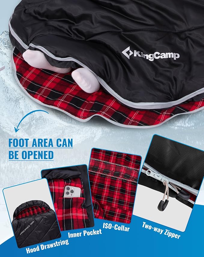 KingCamp Sleeping Bag for Adults Big and Tall, Cold Weather Camping Sleeping Bag with Soft 100% Cotton Flannel Lining, Portable Lightweight Outdoor Traveling & Car Camping