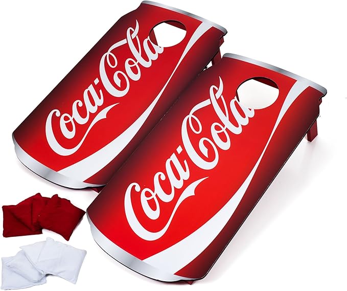 Trademark Games Coca-Cola Can Cornhole Set – Portable Bean Bag Toss Game with 2 Wooden Boards and 8 Bean Bags, Outdoor Lawn Game Set for Adults, Family Gatherings, Tailgates and Backyard Play