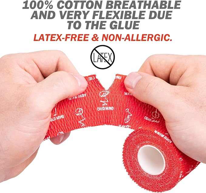 WARM BODY COLD MIND 1.85" Weightlifting Thumb Tape - Hook Grip Tape for Powerlifting, Cross Training, Gym Tape, Workout, Weight Lifting Tape, Athletic Finger Wrap (Red 6 Rolls)
