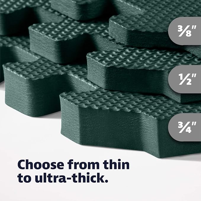 We Sell Mats 1/2" Thick Multipurpose EVA Foam Exercise Floor Mat, Interlocking Tiles, Anti-Fatigue for Home or Gym, 24 in x 24 in, 4 Tiles, Hunter Green