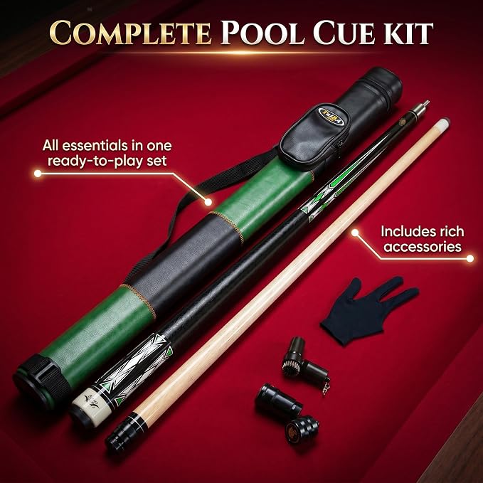 Tai ba cues 2-Piece Pool cue Stick + Hard Case, 13mm Tip, 58", Hardwood Canadian Maple Professional Billiard Pool Cue Stick 18,19,20,21,22 Oz Pool Stick (Selectable)-Blue, Black, Red, Gray, Green