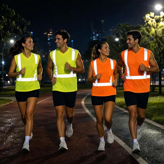 Amylove 4 Pcs Hi Vis Sleeveless Reflective Shirt for Men Class 2 Construction Work Shirts with Pockets for Men Women